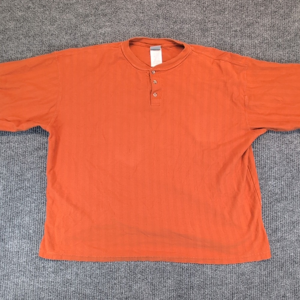 Carhartt Men's Henley Knit Shirt 2XL Orange Cotton Herringbone Short Sleeve